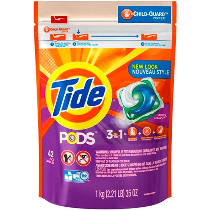 TIDE PODS DÉTERGENT À LESSIVE LIQUIDE PACS, PRAIRIE DE PRINTEMPS  42CT