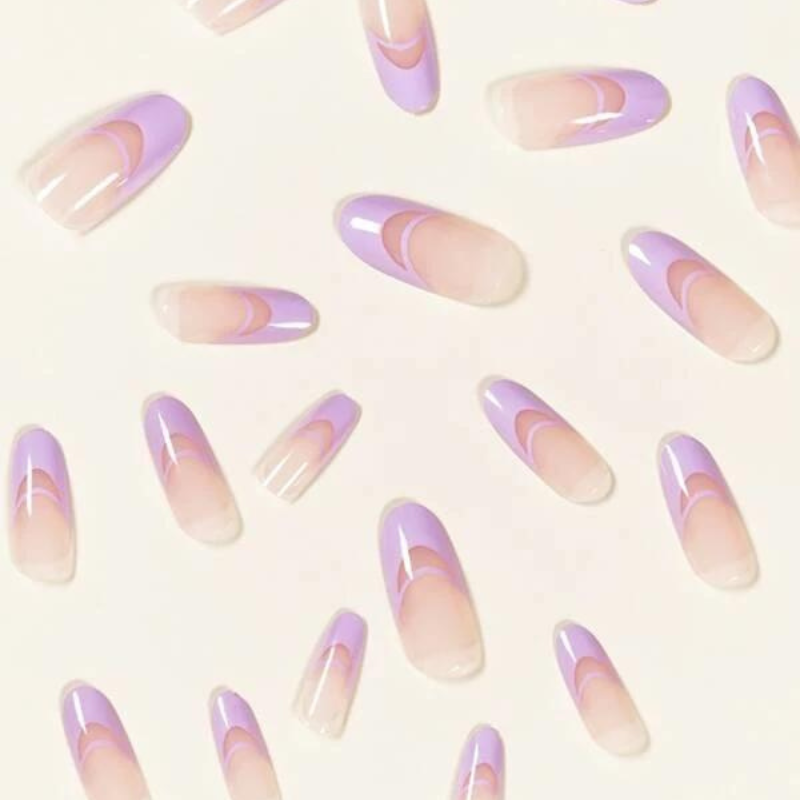 24 PIÈCES FAUX ONGLES ET 1 FEUILLE DE RUBAN ADHÉSIF ET 1 LIME À ONGLES VIOLET