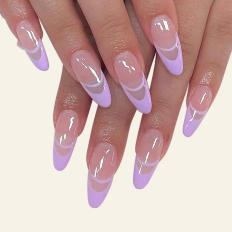 24 PIÈCES FAUX ONGLES ET 1 FEUILLE DE RUBAN ADHÉSIF ET 1 LIME À ONGLES VIOLET